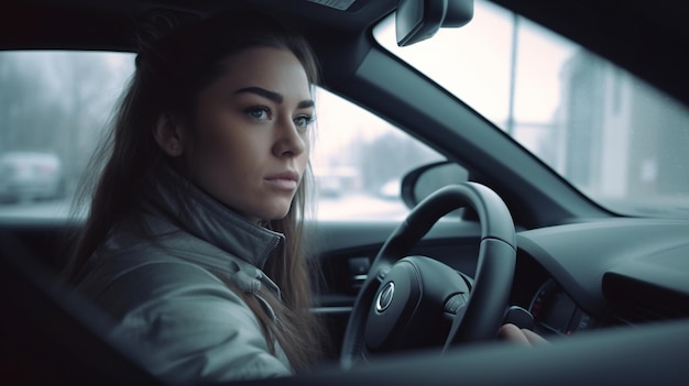 Generative AI a woman driving her automobile