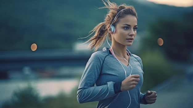 Generative AI a woman working exercise while wearing technology