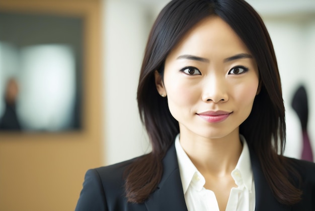 Generative ai young adult asiatic businesswoman posing strong and confident looking camera