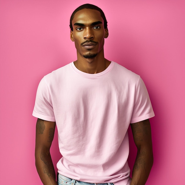 Generative ai young black man posing isolated pink background