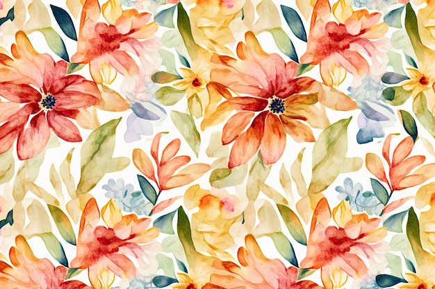 Generative AIFloral pattern with wildflowers pastel watercolor Illustration