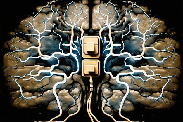 Generative AIIllustration Visualization of computed tomography MRI of the brain and electrical