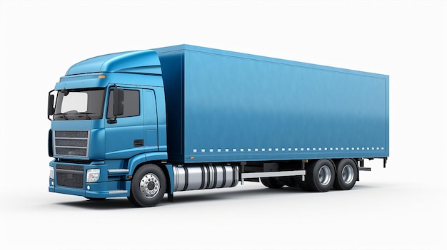 Generative IA illustration of a blue cargo truck isolated on white