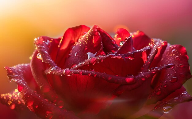 GenerativeAI CloseUp of Red Rose Petals with Dew Drops Highlighting Natural Beauty