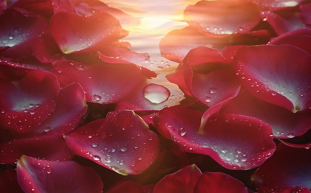 GenerativeAI CloseUp of Red Rose Petals with Dew Drops Highlighting Natural Beauty