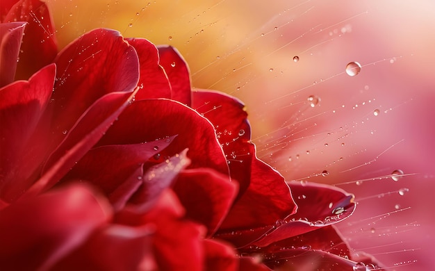 GenerativeAI CloseUp of Red Rose Petals with Dew Drops Highlighting Natural Beauty