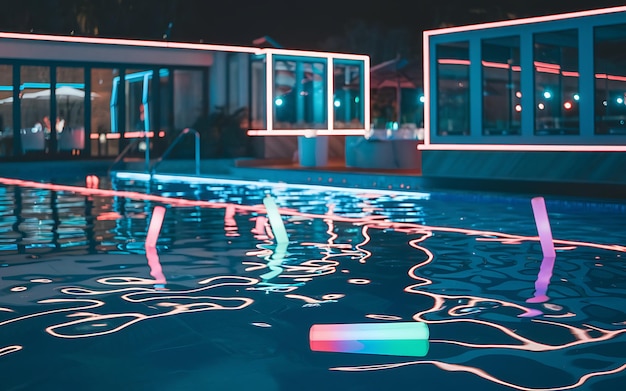 Photo generativeai neon night pool party with glowing lights and vibrant atmosphere