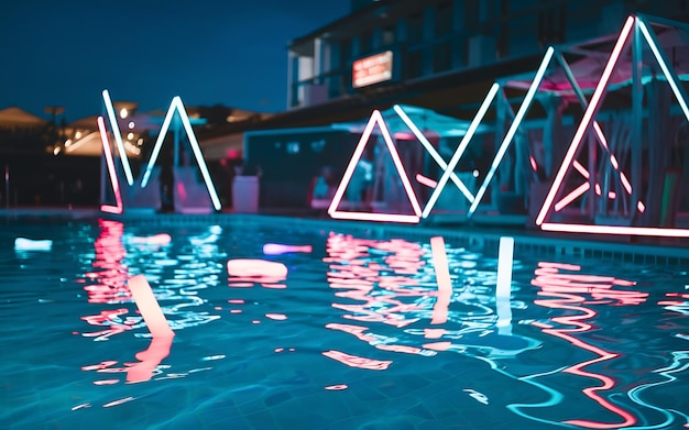 GenerativeAI Neon Night Pool Party with Glowing Lights and Vibrant Atmosphere