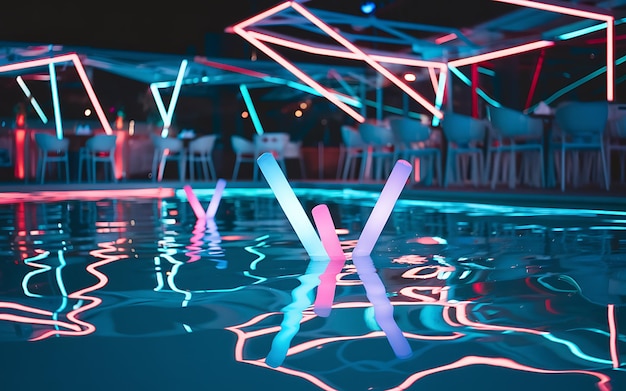 Photo generativeai neon night pool party with glowing lights and vibrant atmosphere