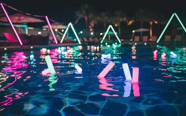 Photo generativeai neon night pool party with glowing lights and vibrant atmosphere