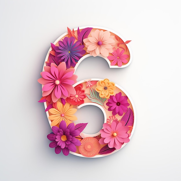 Generic logo floral design with number 6 six in paper cut shape alphabet