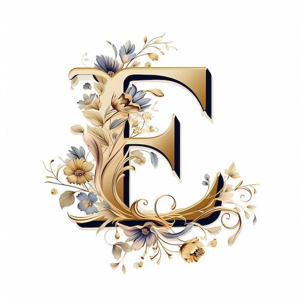 Photo generic luxury logo floral with letter e with gold composition