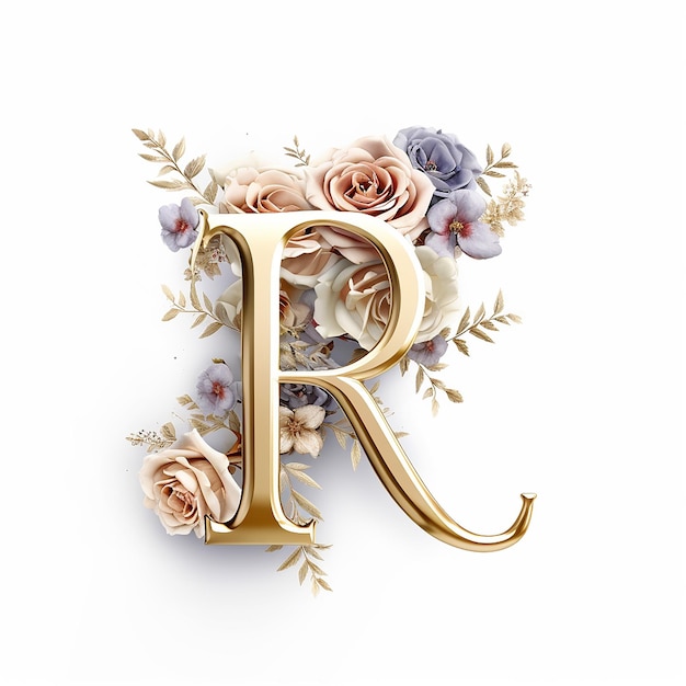 Photo generic luxury logo floral with letter r with gold composition