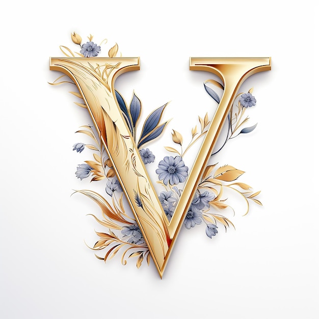 Photo generic luxury logo floral with letter v with gold composition