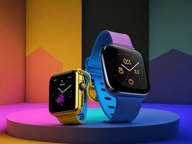 Generic smartwatches isolated on Colorfull background 3D illustration