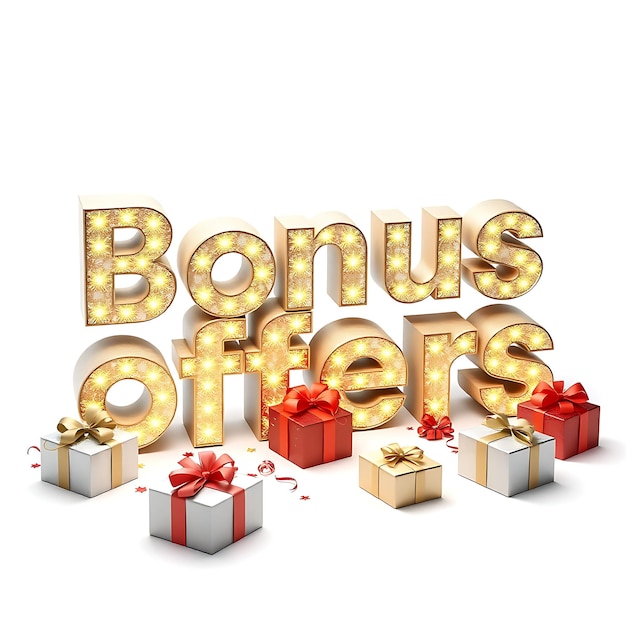 Photo generous 3d text bonus offers sparkles with delight letters wrapped in shiny gift paper present