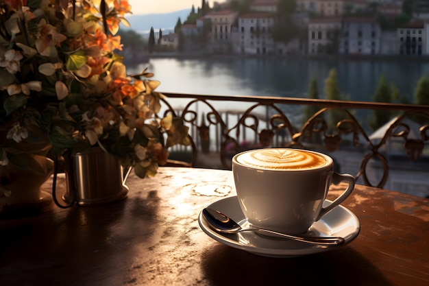 A Generous Cup of Coffee on a Wooden Tray