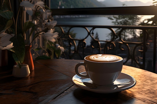 A Generous Cup of Coffee on a Wooden Tray