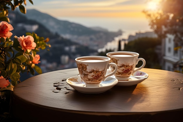 A Generous Cup of Coffee on a Wooden Tray