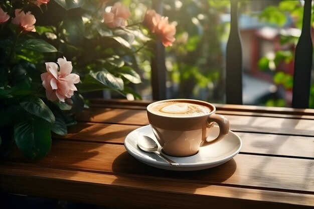 A Generous Cup of Coffee on a Wooden Tray