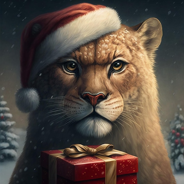 Generous gift Lion Christmas illustration