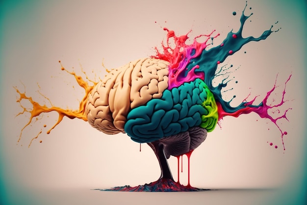 A genius human brain abstract painting art with creative watercolor splash