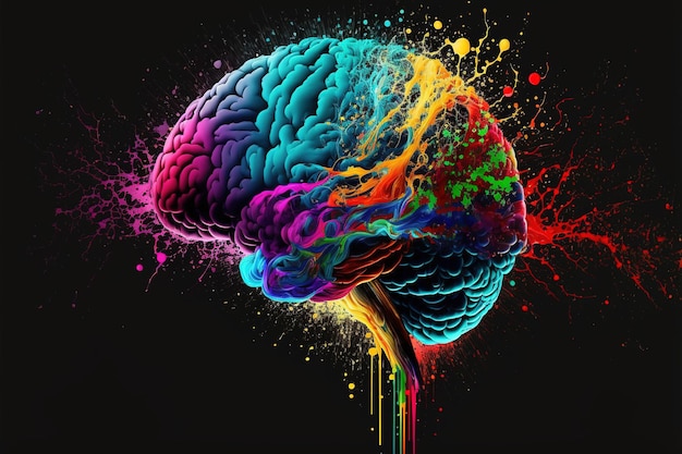 A genius human brain abstract painting art with creative watercolor splash