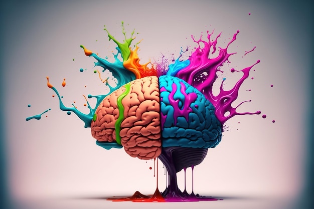 A genius human brain abstract painting art with creative watercolor splash