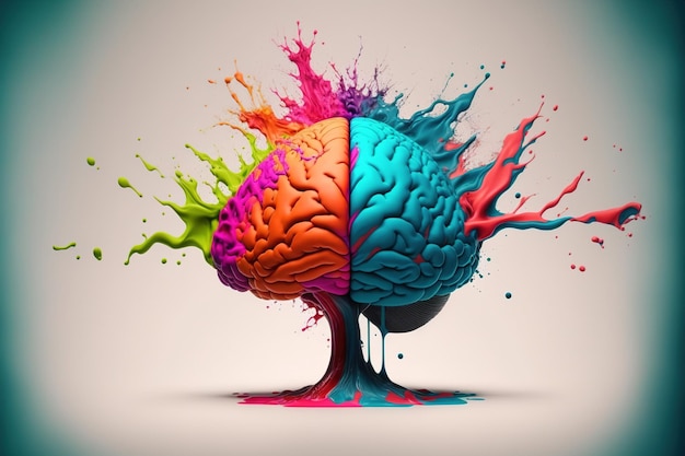 A genius human brain abstract painting art with creative watercolor splash