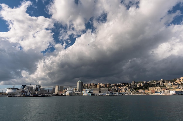 Genoa Italy  November 2021 Genoa cityscape of port f Genoa