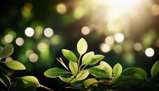 gentle and ethereal defocused bokeh of natural foliage on black background illuminated by soft ligh