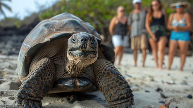 Photo gentle giant tortoise on galapagos beach