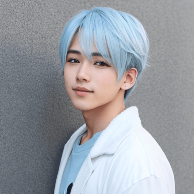 A gentle and kindhearted anime boy with soft pastel blue hair