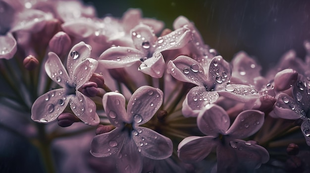 Gentle Morning Lilac Flowers with Water Droplets