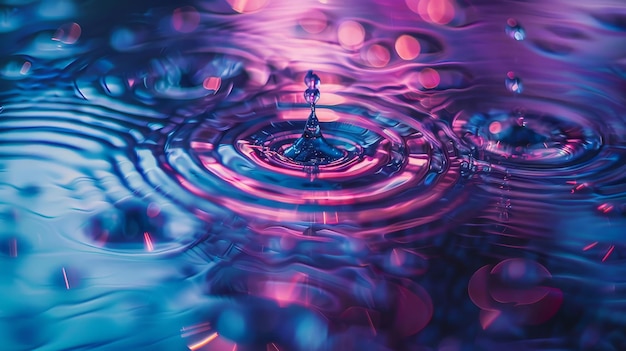 Gentle ripples form as purple droplets dance on water