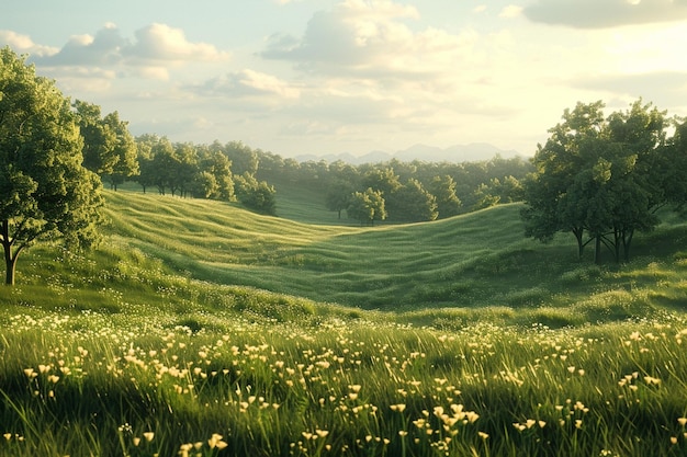 Gentle rolling countryside pastures