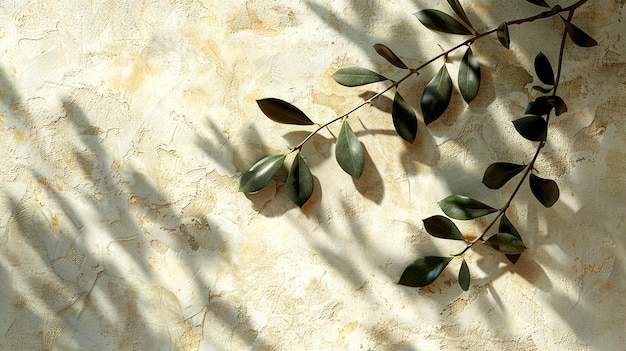 Gentle shadows and leaves dance on a textured wall in warm afternoon sunlight