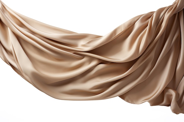 A Gentle Swirl of Soft Beige Fabric Flowing Against a White Background on a Clear PNG or White Background