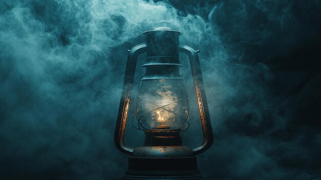 Photo gentle swirling smoke around vintage lantern atmospheric image