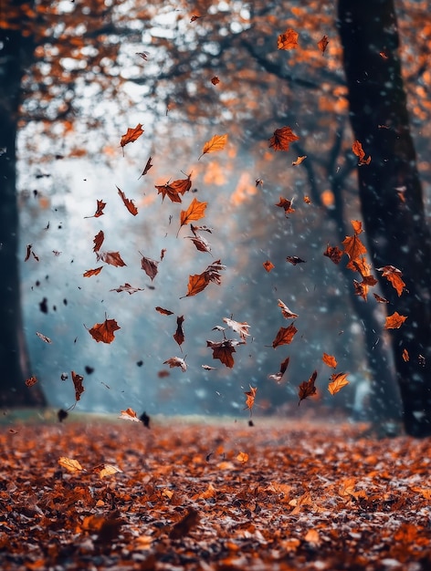 Gentle winds carry the last leaves of autumn