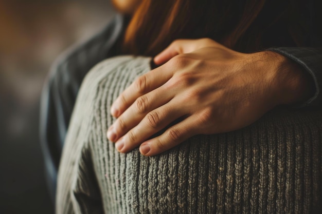 Photo gentlemans hand comforting womans shoulder