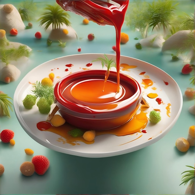 Gently pour a velvety sauce in a graceful generative ai