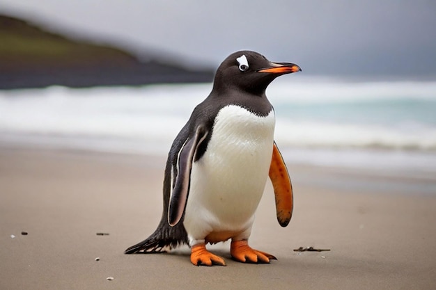 Gentoo penguin running on the beach