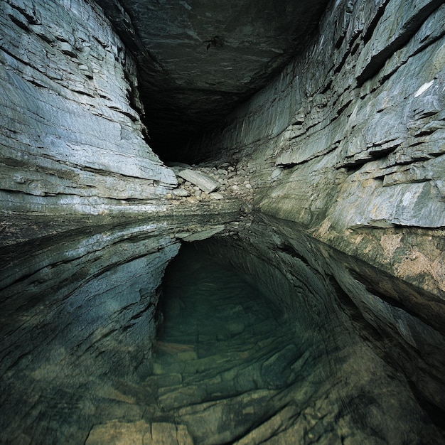 Geocache in an underground sinkhole finding tapered rock arrangements