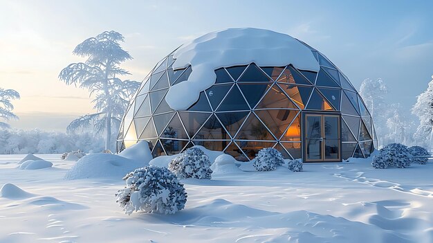 Photo geodesic dome greenhouse in snowy landscape style by idea24club