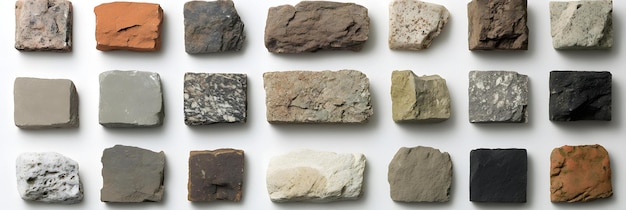 Geological rock samples arranged by color