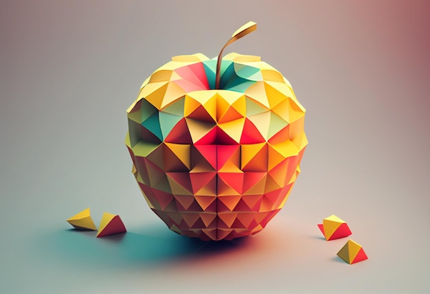 Geometric 3D image of an apple AI Generated