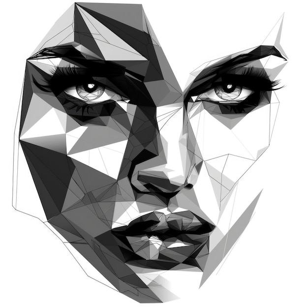 Photo geometric abstract portrait of a woman in monochrome