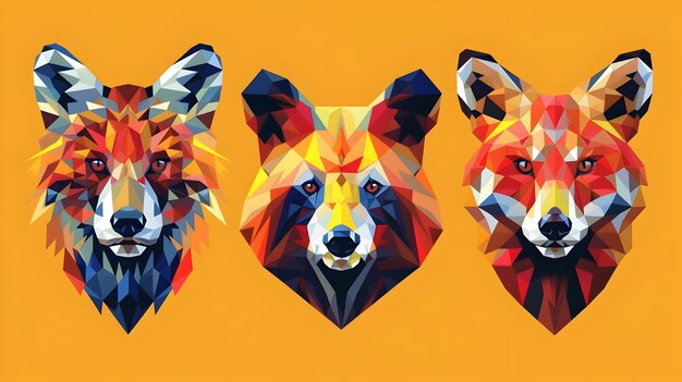 Geometric Animal Faces in Bold Colors and Simple Shapes