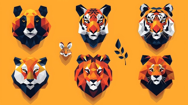 Geometric Animal Faces in Bold Colors and Simple Shapes